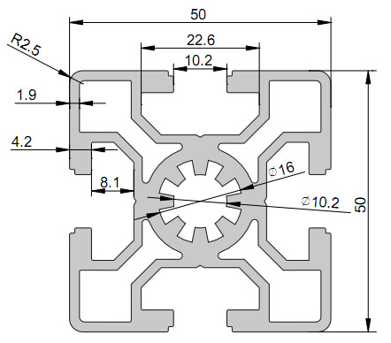 50 Series T-Slot Aluminium Extrusion Profile – HOONLY Aluminium Profile